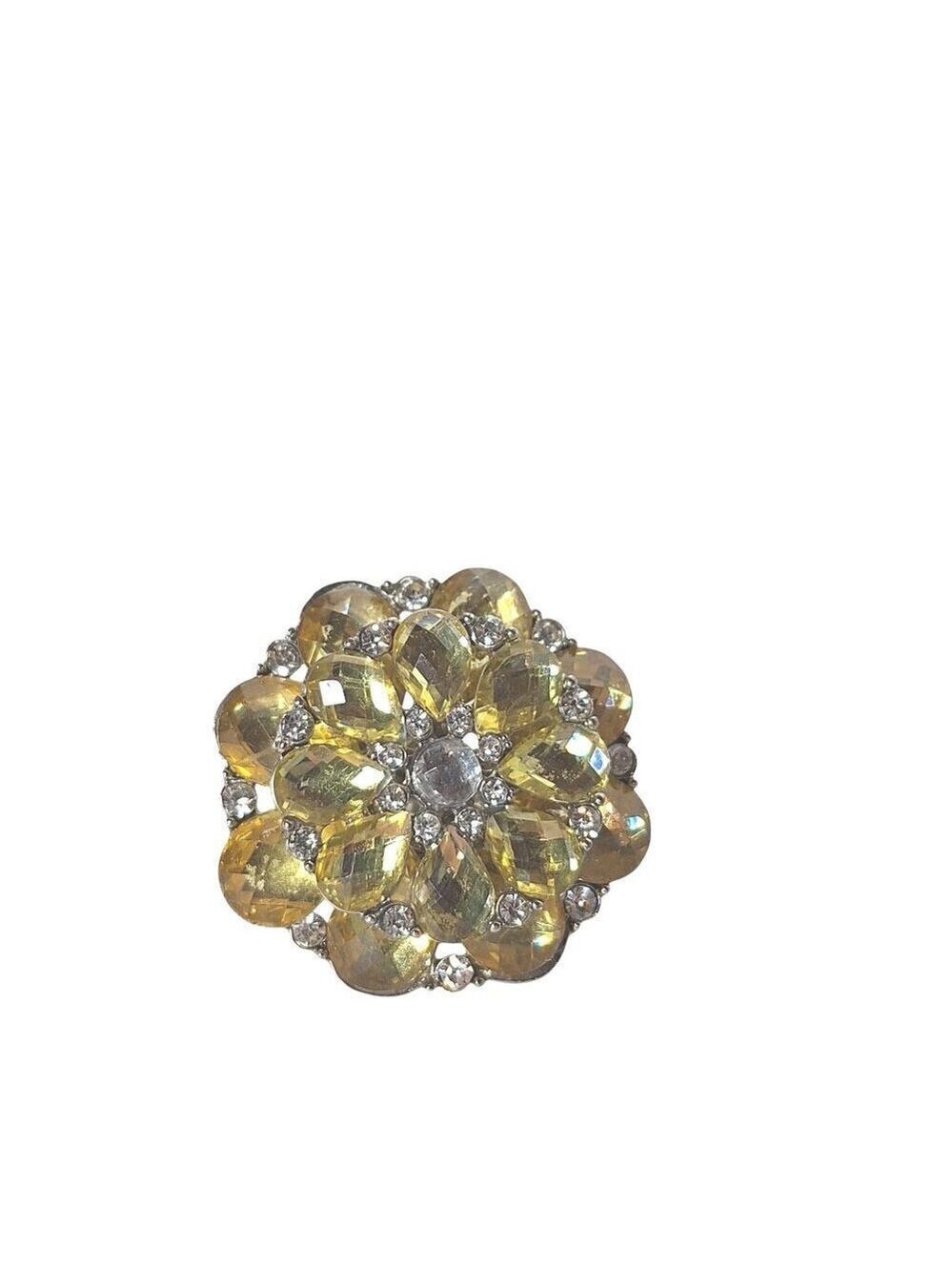 Vintage Yellow Floral Daisy Gemstone Stretch Ring